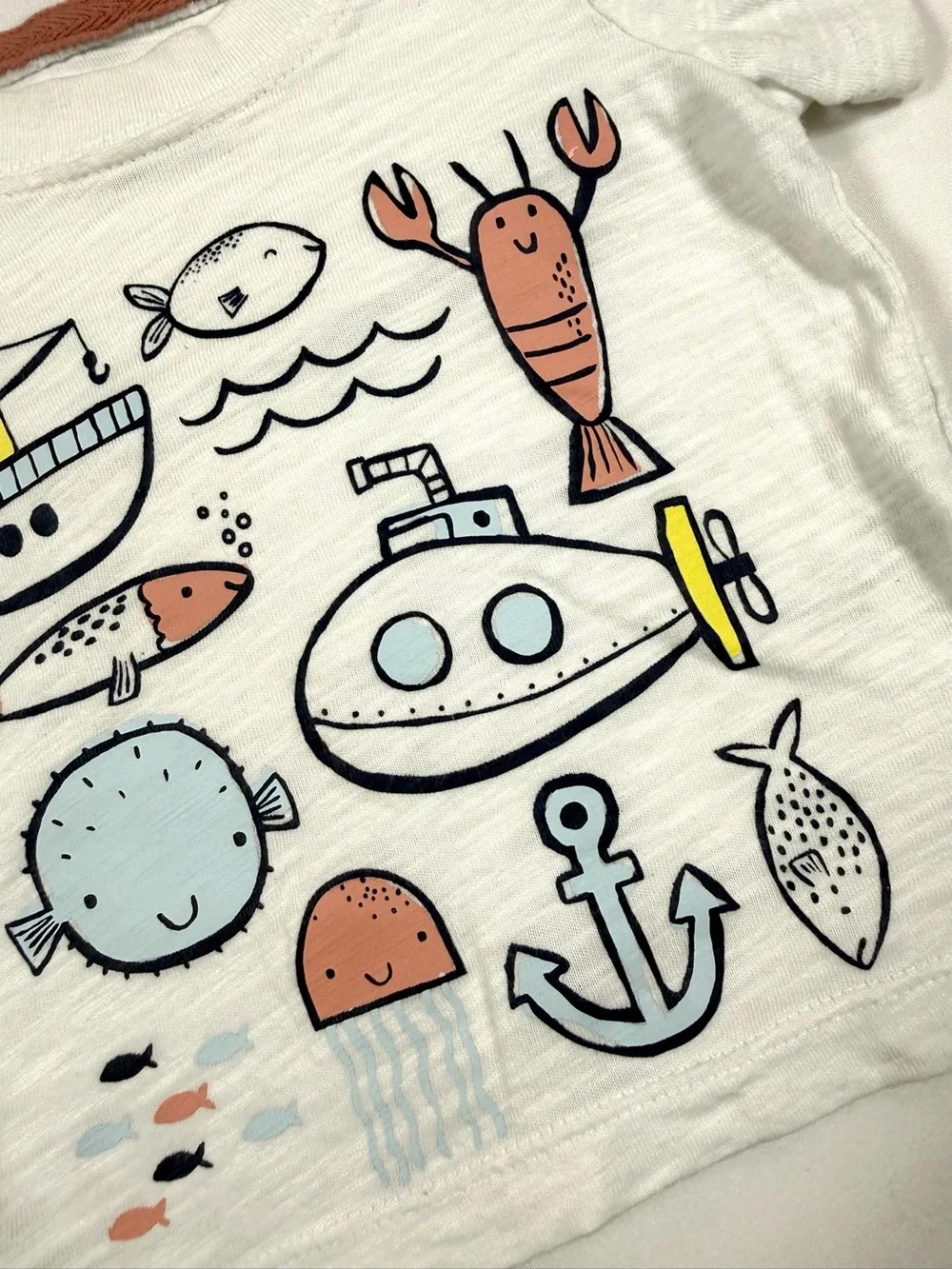 CARTERS Baby Boys White Ocean Sea Life Graphic T-Shirt 100% Cotton Size 6 Month